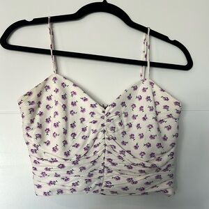 Zara silk tank - white with purple flowers, size small